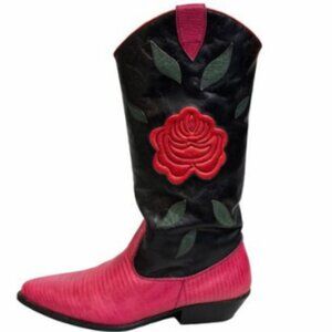 Vintage Y2K Nine West Pink Leather Rose Cowboy Boots Women's Size 9.5